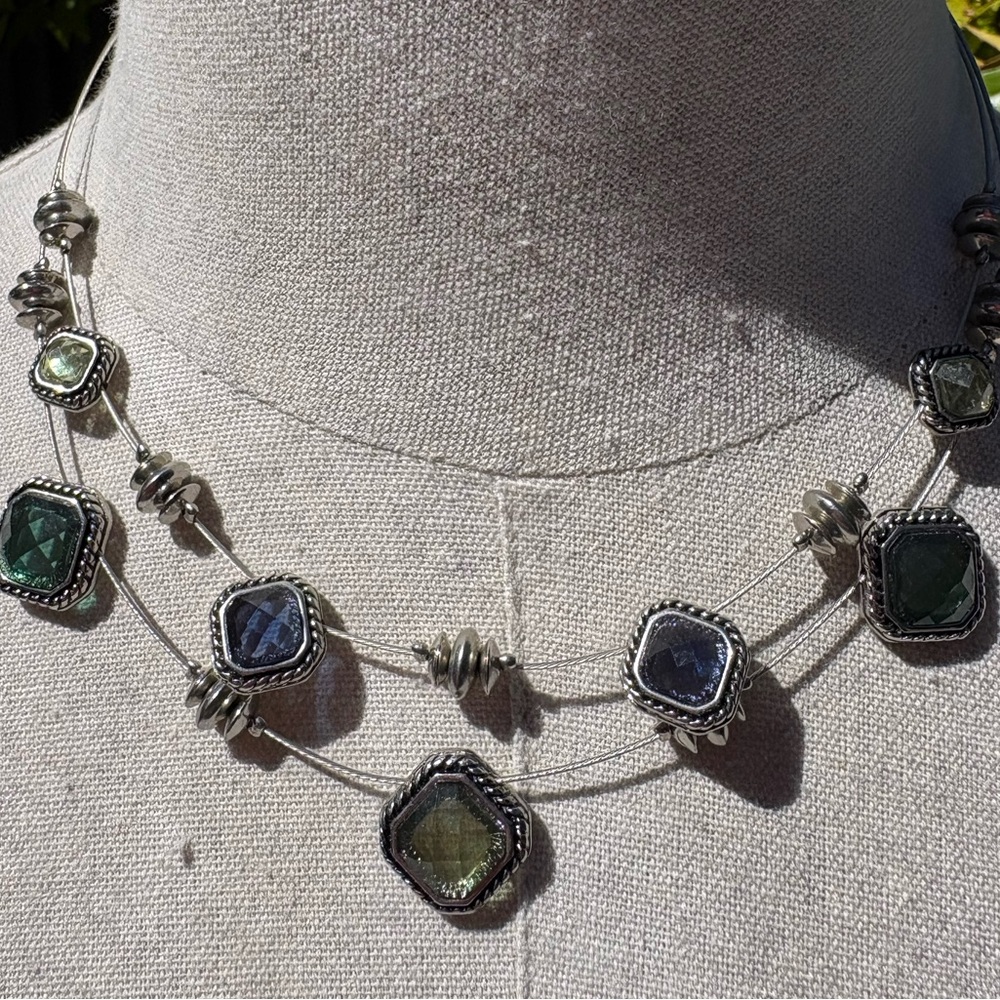 Napier Silver Tone Wire Multi-Color Faux Gemstone Layered Necklace